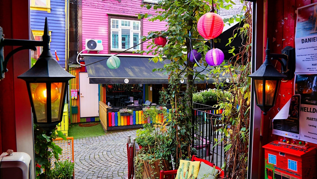 Colorful houses and cafees (Fargegaten in Stavanger)
